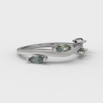0.4 cttw Blue Moissanite Marquise Cut White Gold Eternity Wedding Band