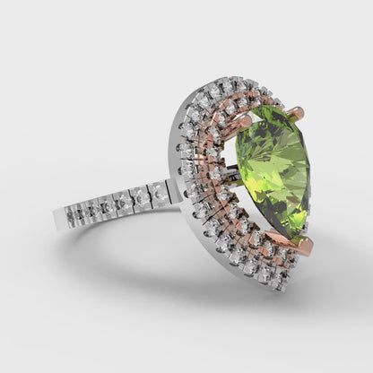 2.48 cttw Natural Peridot Hidden Halo Engagement Ring - Solid White/Rose Gold (VVS1, Pear Cut,10X7mm )