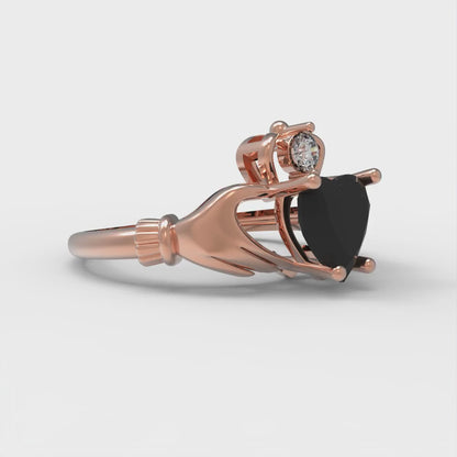 1.06 cttw Natural Onyx Celtic Claddagh Engagement Ring - Solid Gold (Heart Cut,6.5mm)