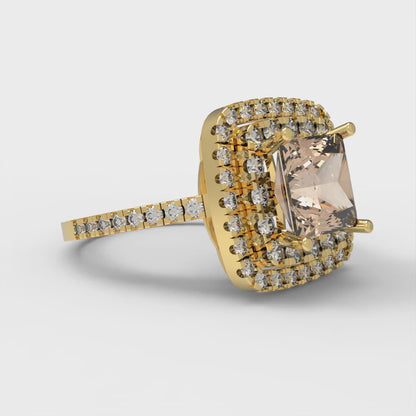 2.07 cttw Yellow Moissanite Hidden Halo Engagement Ring - Solid Yellow Gold (VVS1, Princess Cut,6.5mm)