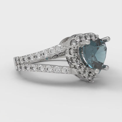 1.49 cttw Natural London Blue Topaz Hidden Halo Engagement Ring - Solid White Gold (VVS1, Heart Cut,6.5mm)