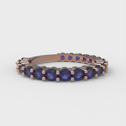 1.2 cttw Simulated Blue Sapphire Round Cut Rose Gold Eternity Wedding Band