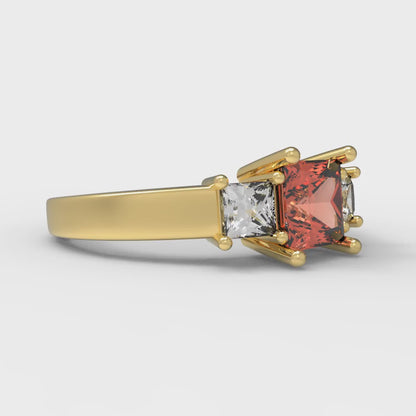 1.11 cttw Zirconia Simulated Red Diamond Three-Stone Engagement Ring - Solid Gold (VVS1, Princess Cut,5.0mm)