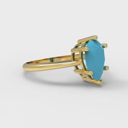 1.5 cttw Simulated Turquoise Solitaire  Engagement Ring - Solid Gold (Pear Cut,9x6mm)