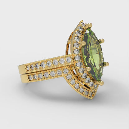 2.4875 cttw Marquise Cut Natural Peridot Bridal Set - Solid Yellow Gold Engagement Ring & Wedding Band