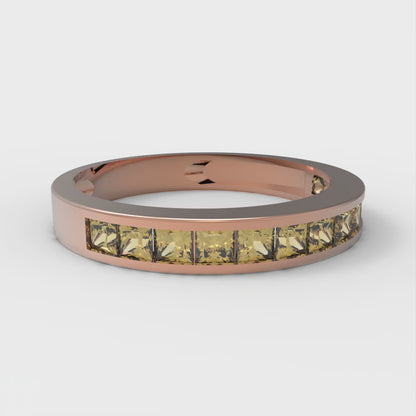 0.78 cttw Simulated Yellow Diamond Princess Cut Rose Gold Eternity Wedding Band