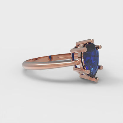 1 cttw Simulated Blue Sapphire Solitaire  Engagement Ring - Solid Gold (Pear Cut,8x5mm)