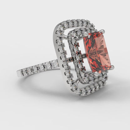 2.62 cttw Zirconia Simulated Red Diamond Hidden Halo Engagement Ring - Solid White Gold (VVS1, Emerald Cut,8X6.0mm)