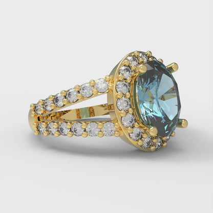 2.6 cttw Natural Sky Blue Topaz Hidden Halo Engagement Ring - Solid Gold (Oval Cut,9x7mm)