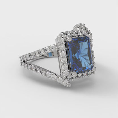 1.935 cttw Simulated Tanzanite Hidden Halo Engagement Ring - Solid Gold (Emerald Cut,7.5x5.5mm)