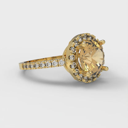 1.8 cttw Zirconia Simulated Champagne Diamond Hidden Halo Engagement Ring - Solid Gold (VVS1, Round Cut,7.5mm)