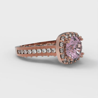 2.37 cttw Zirconia Simulated Pink Diamond Hidden Halo Engagement Ring - Solid Gold (VVS1, Round Cut,7.5mm)