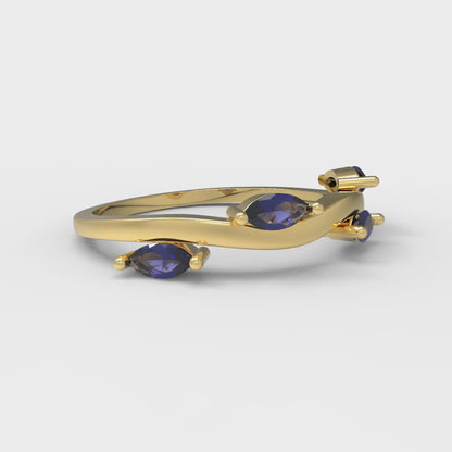 0.4 cttw Simulated Blue Sapphire Marquise Cut Yellow Gold Eternity Wedding Band