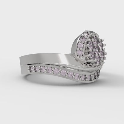 0.4 cttw Round Cut Simulated Pink Diamond Bridal Set - Solid White Gold Engagement Ring & Wedding Band