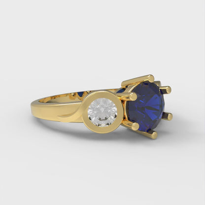 1.72 cttw Simulated Blue Sapphire Three-Stone Engagement Ring - Solid Gold (Round Cut,6.5mm)