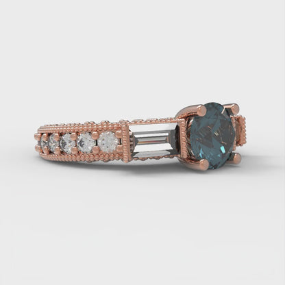 2.33 cttw Natural London Blue Topaz Three-Stone Engagement Ring - Solid Rose Gold (VVS1, Round Cut,6.5mm)