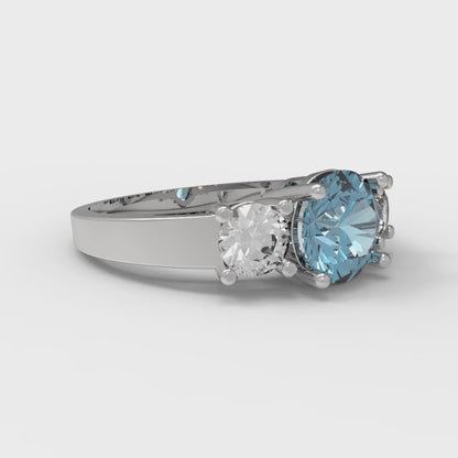 1.5 cttw Natural Sky Blue Topaz Three-Stone Engagement Ring - Solid Gold (Round Cut,6.5mm)