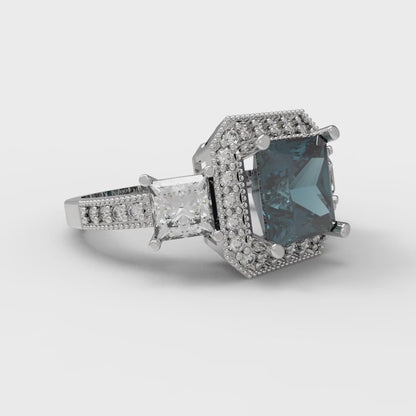 3.005 cttw Natural London Blue Topaz Three-Stone Engagement Ring - Solid Gold (Princess Cut,7.0mm)