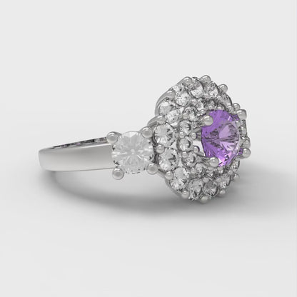 1.4 cttw Simulated Alexandrite Hidden Halo Engagement Ring - Solid White Gold (VVS1, Round Cut,5.0mm)