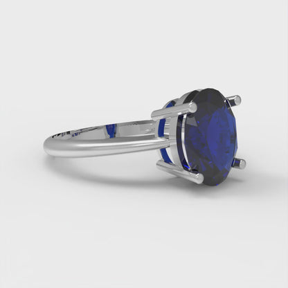 2 cttw Simulated Blue Sapphire Solitaire  Engagement Ring - Solid Gold (Oval Cut,9x7mm)