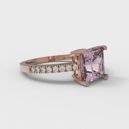 1.62 cttw Zirconia Simulated Pink Diamond Solitaire with Zirconia Simulated Diamond Accents Engagement Ring - Solid Gold (VVS1, Princess Cut,6.5mm)