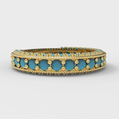 1.44 cttw Simulated Turquoise Round Cut Yellow Gold Eternity Wedding Band