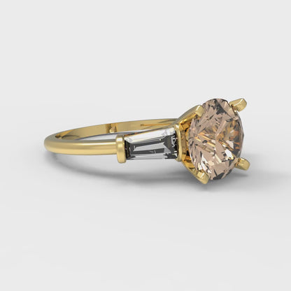 2 cttw Yellow Moissanite Three-Stone Engagement Ring - Solid Yellow Gold (VVS1, Round Cut,7.5mm)