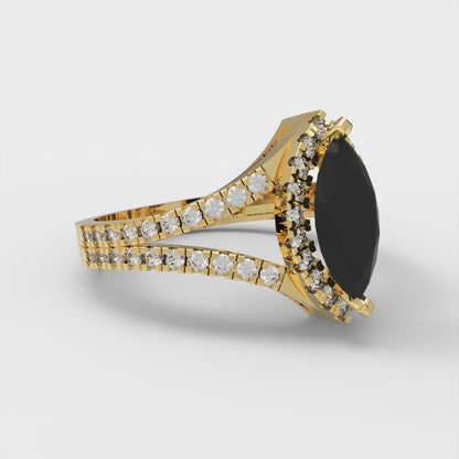 1.2 cttw Natural Onyx Hidden Halo Engagement Ring - Solid Gold (Marquise Cut,9x4.5mm)