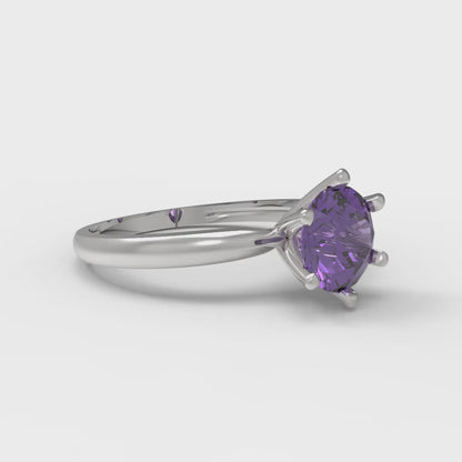 1 cttw Natural Amethyst Solitaire  Engagement Ring - Solid Gold (Round Cut,6.5mm)