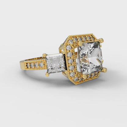 3.005 cttw Certified Moissanite Three-Stone Engagement Ring - Solid Gold (VVS1, D-F,Princess Cut,7.0mm)