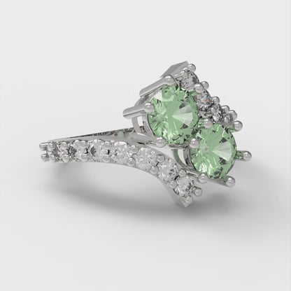 1.48 cttw Zirconia Simulated Green Diamond Solitaire with Zirconia Simulated Diamond Accents Engagement Ring - Solid Gold (VVS1, Round Cut,5mm)