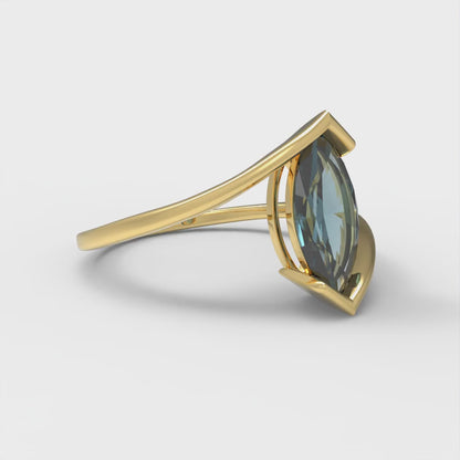 2 cttw Natural London Blue Topaz Solitaire  Engagement Ring - Solid Yellow Gold (VVS1, Marquise Cut,12x6mm )