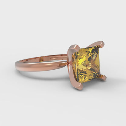 3 cttw Natural Citrine Solitaire  Engagement Ring - Solid Rose Gold (VVS1, Princess Cut,8.0mm)