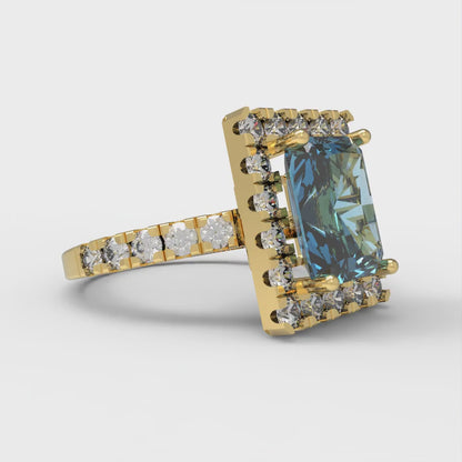 3.84 cttw Natural Aquamarine Solitaire with Zirconia Simulated Diamond Accents Engagement Ring - Solid Yellow Gold (VVS1, Emerald Cut,9x7mm)