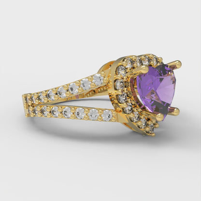 1.49 cttw Simulated Alexandrite Hidden Halo Engagement Ring - Solid Gold (Heart Cut,6.5mm)