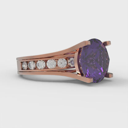 3.39 cttw Round Cut Natural Amethyst Bridal Set - Solid Rose Gold Engagement Ring & Wedding Band