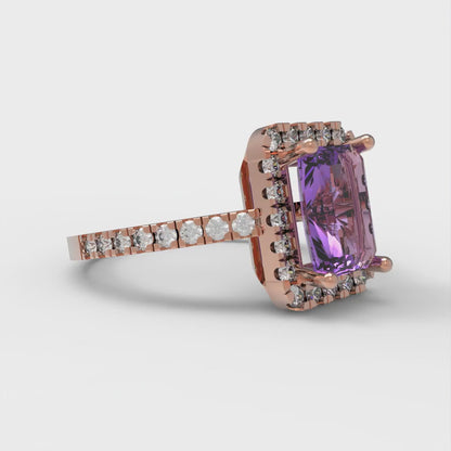 1.86 cttw Simulated Alexandrite Hidden Halo Engagement Ring - Solid Gold (Emerald Cut,7.5x5.5mm)