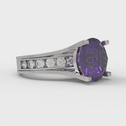 3.39 cttw Round Cut Natural Amethyst Bridal Set - Solid White Gold Engagement Ring & Wedding Band