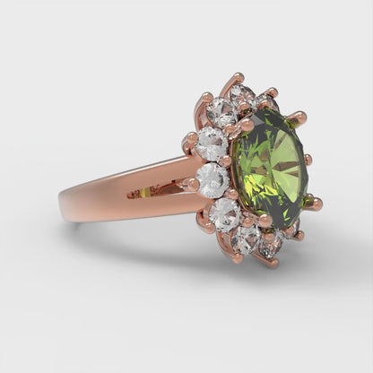 2.72 cttw Natural Peridot Hidden Halo Engagement Ring - Solid Gold (Oval Cut,9x7mm)