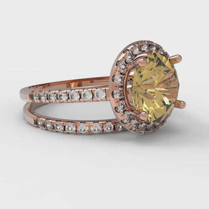 2.52 cttw Round Cut Simulated Yellow Diamond Bridal Set - Solid Rose Gold Engagement Ring & Wedding Band