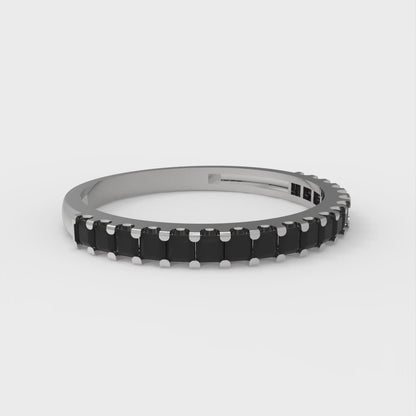 0.285 cttw Natural Onyx Princess Cut White Gold Eternity Wedding Band