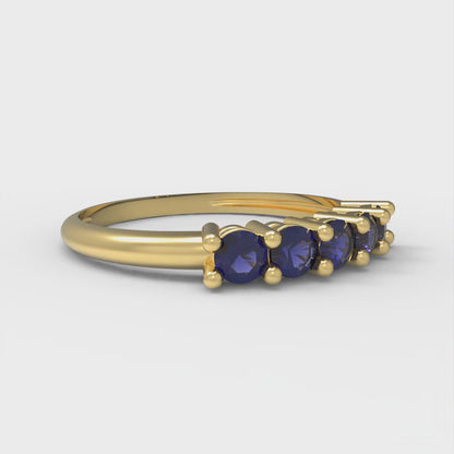 0.35 cttw Simulated Blue Sapphire Round Cut Yellow Gold Eternity Wedding Band