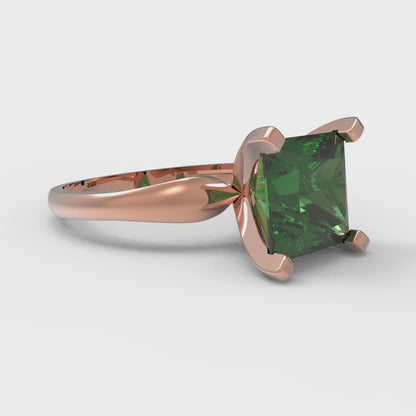 2.5 cttw Simulated Emerald Solitaire  Engagement Ring - Solid Rose Gold (VVS1, Princess Cut,7.5mm)