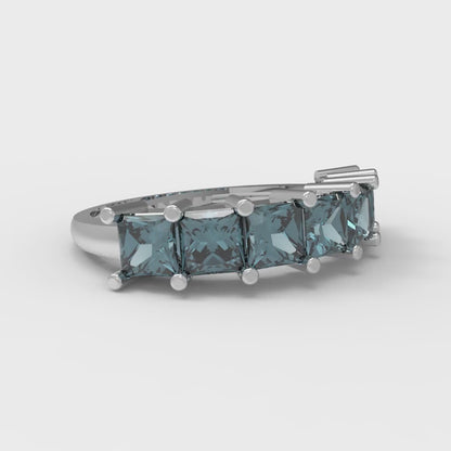 1.75 cttw Natural London Blue Topaz Princess Cut White Gold Eternity Wedding Band