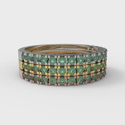 0.855 cttw Simulated Emerald Round Cut White/Rose/Yellow Gold Eternity Wedding Band