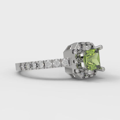 0.89 cttw Natural Peridot Hidden Halo Engagement Ring - Solid Gold (Princess Cut,4.5mm)