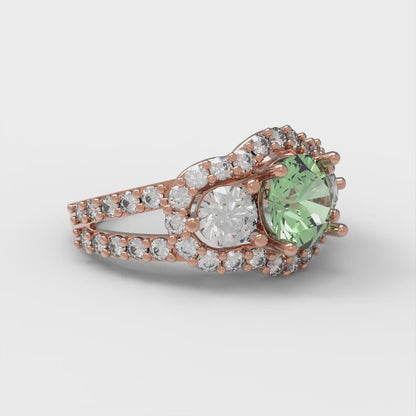 2.16 cttw Zirconia Simulated Green Diamond Three-Stone Engagement Ring - Solid Rose Gold (VVS1, Round Cut,6.5mm)