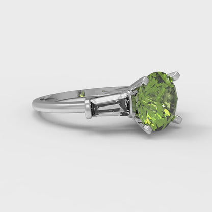 2 cttw Natural Peridot Three-Stone Engagement Ring - Solid Gold (Round Cut,7.5mm)