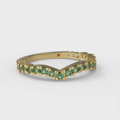 0.36 cttw Simulated Emerald Round Cut Yellow Gold Eternity Wedding Band