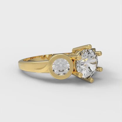 1.72 cttw Moissanite Three-Stone Engagement Ring - Solid Yellow Gold (VVS1, Round Cut,6.5mm)